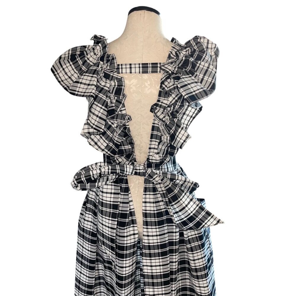 Mr. Blackwell Vintage Womens Taffeta Plaid Pinafore Black White One Size Rare - Picture 12 of 14